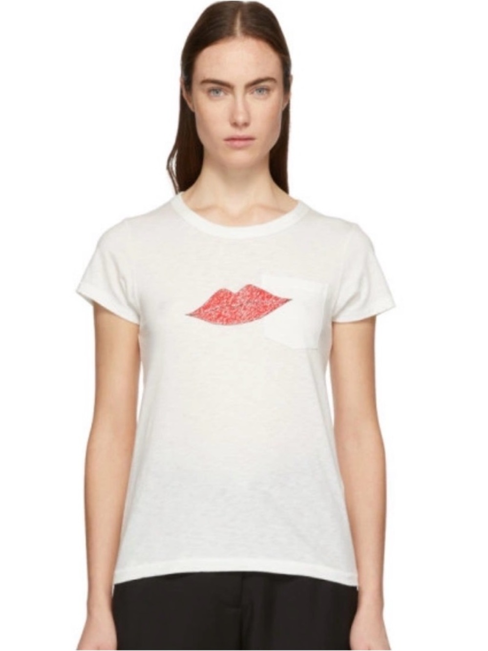 Rag & Bone white tee with Lips and pocket